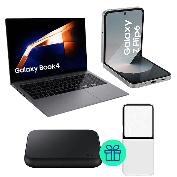 Pack Galaxy Z Flip6 256GB Gris + Galaxy Book4 + Funda + Cargador de regalo