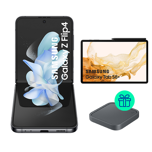 Pack Galaxy Z Flip4 256GB Graphite + Tab S8 Plus 128GB wifi GRAY + Wireless Charger Pad de regalo
                                    image number 0