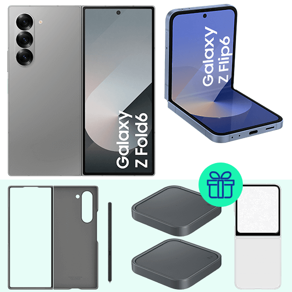 Pack Galaxy Z Fold6 256GB Gris + Galaxy Z Flip6 256GB Blau + 2 Fundes + 2 Carregadors de regal
